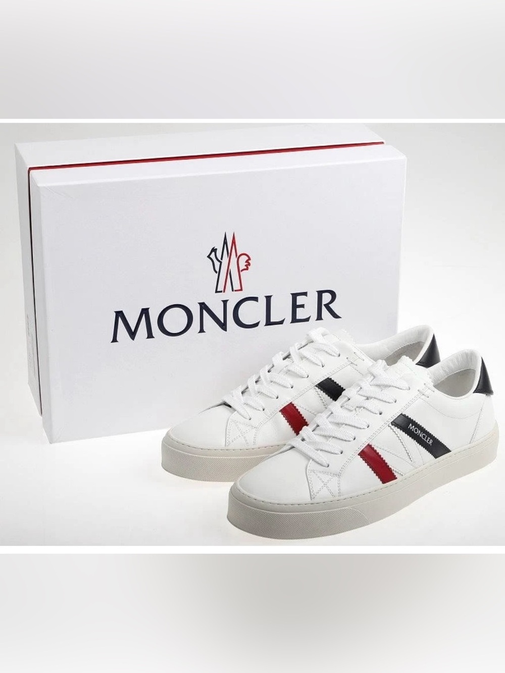 NEW MONCLER MEN'S WHITE LEATHER SIGNATURE LOGO SNEAKER SHOES 44/11